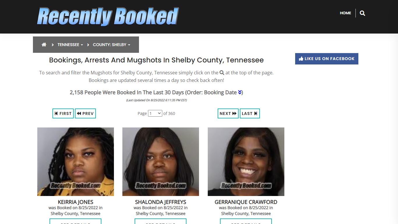 Bookings, Arrests and Mugshots in Shelby County, Tennessee